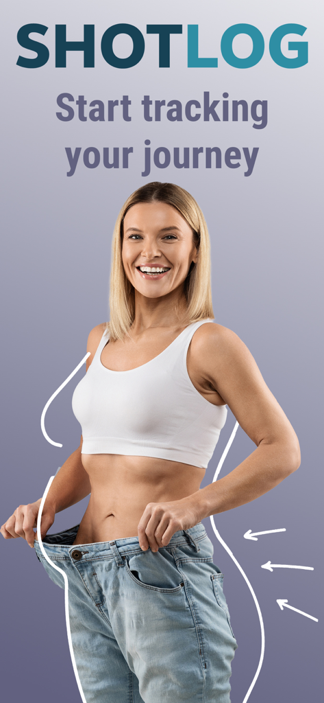 Woman showing weight loss results after using Shotlog peptide tracker app