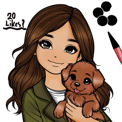 realistic girl holding a cute puppy