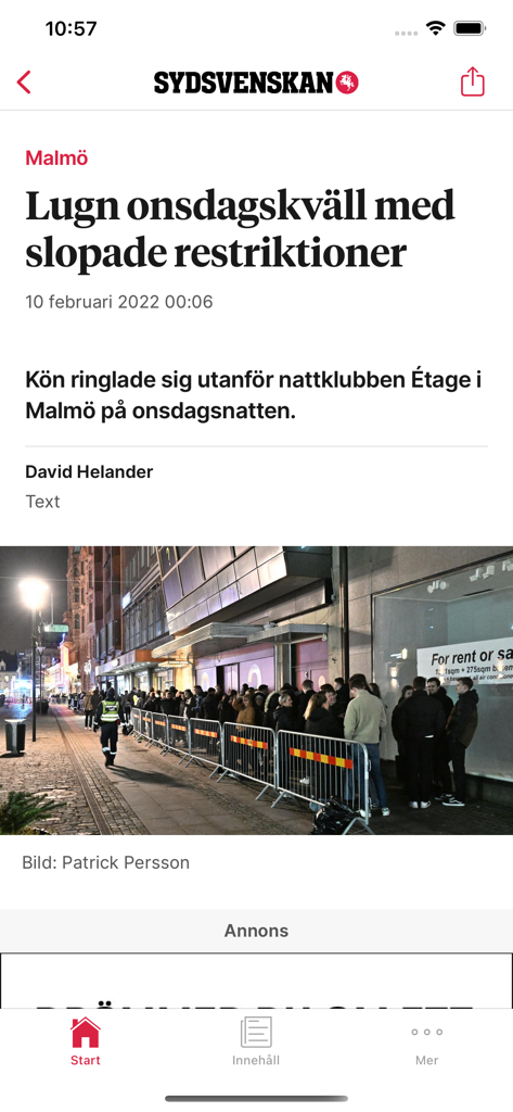 Sydsvenskan - Sydsvenskan news app displaying a local news article about Malmo