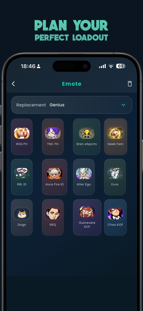 Vinzz Tools GFX - Emote collection screen showing various gaming emotes in the Vinzz Tools GFX app