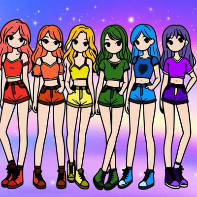 a group of girls wearing crop tops and shorts