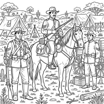 Step back in time and honor the legacy of the Buffalo Soldiers with this detailed adult coloring page. Immerse yourself in the rich history of these courageous African American regiments.