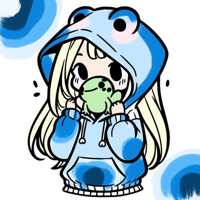 a girl holding a froggy hoodie