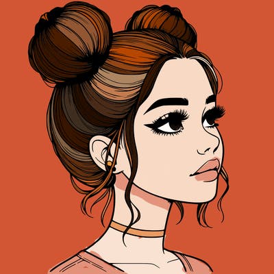 realistic girl with buns on the top of her head