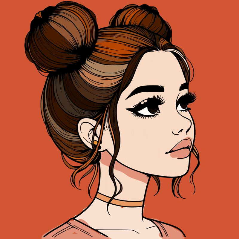 realistic girl with buns on the top of her head