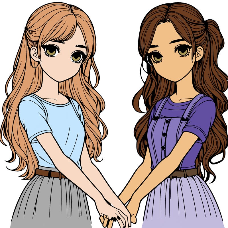 two realistic girls holding hands