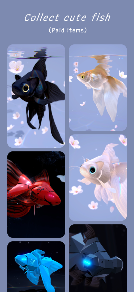 RYUKIN - A collage of diverse goldfish designs from the RYUKIN app featuring realistic and futuristic styles