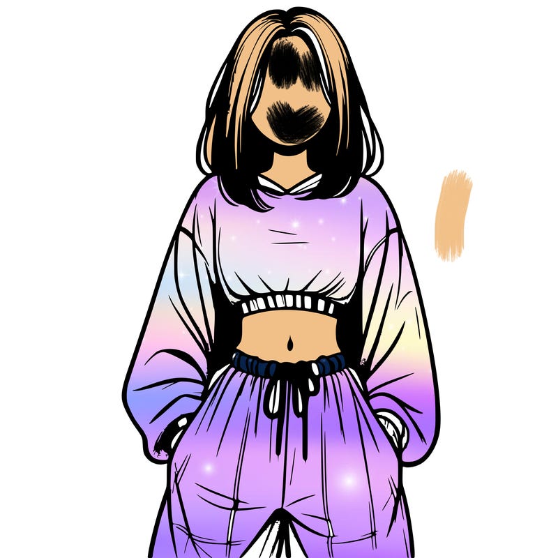 realistic girl faceless with baggy pants and a crop top