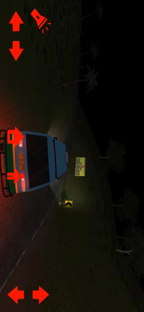 Sate Gagak Rituals - Gameplay screenshot of Sate Gagak Rituals showing a blue van on a dark road at night with red UI controls