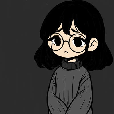 sad girl with glasses in a sweater