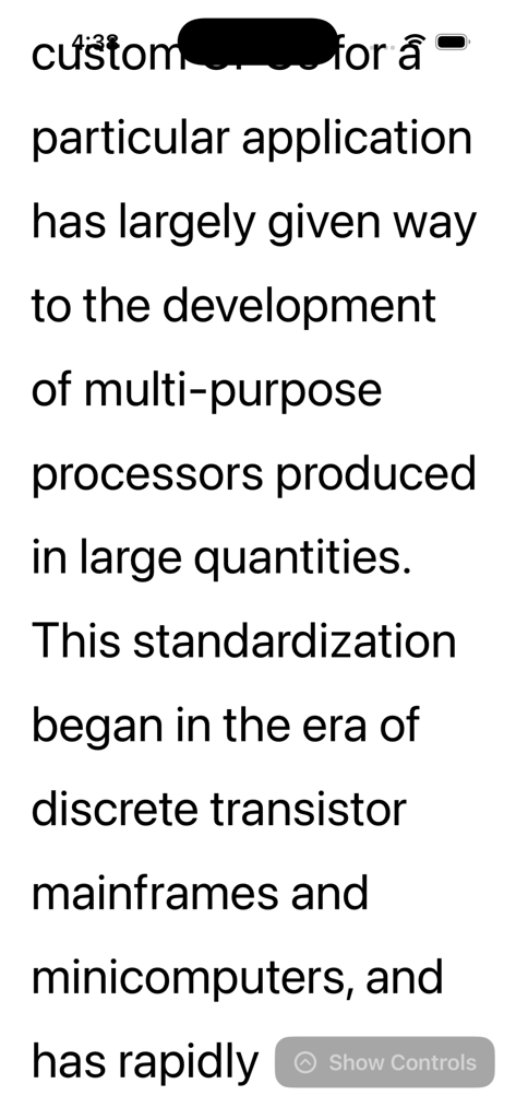 Teleprompter Studio - Teleprompter Studio muestra un guion de texto grande en modo claro con un botón de controles de visualización