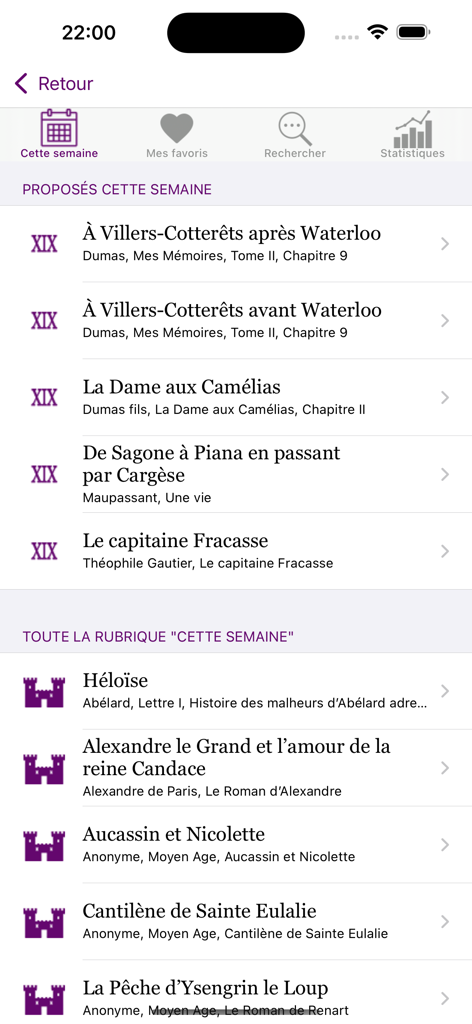 Un Texte Un Jour - Lista semanal de extractos de literatura clásica francesa en la aplicación Un Texte Un Jour