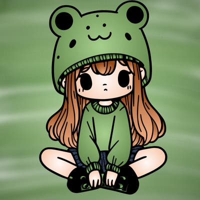 a girl wearing a frog hat and some frog socks