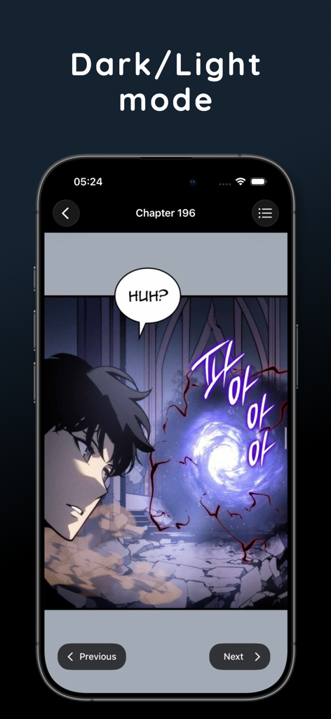 Manga Infinity - Manga Reader - L'application Manga Infinity affichant un chapitre de manhwa en mode sombre