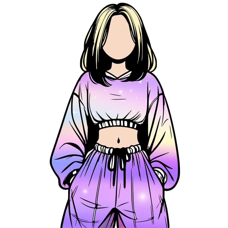 realistic girl faceless with baggy pants and a crop top