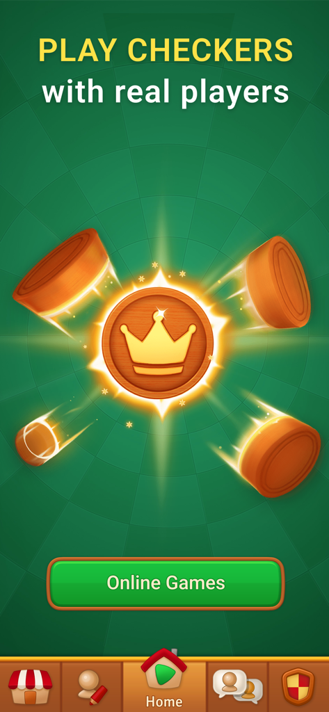 Main screen of Checkers Clash of Kings showing the online games option