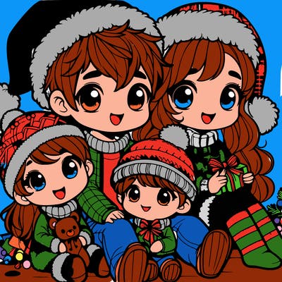 a cute family on christmas very realistic