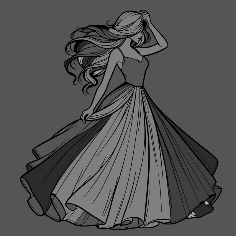 realistic woman with dress flowing in the wind