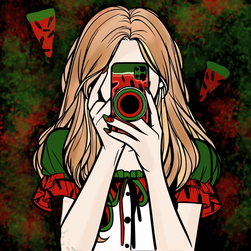 a realistic girl holding her phone taking pictures