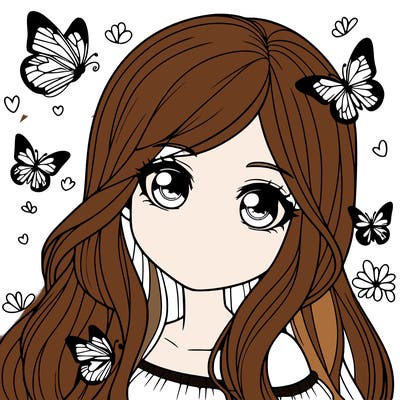realistic girl with butterflies around her