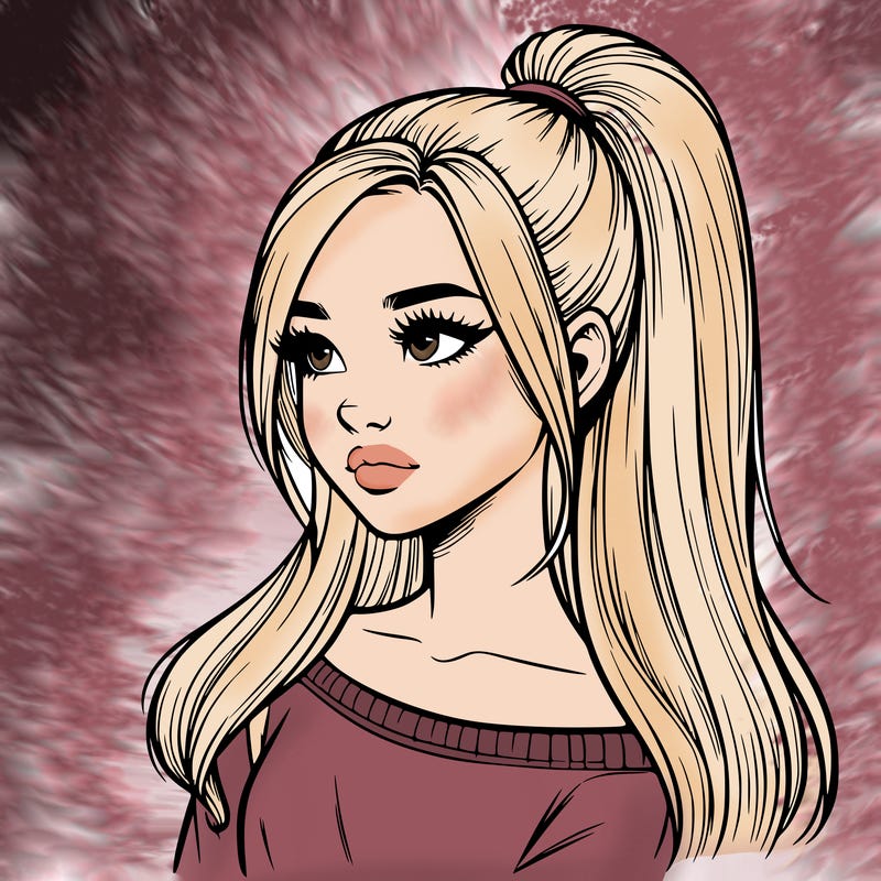 realistic girl with a high ponytail