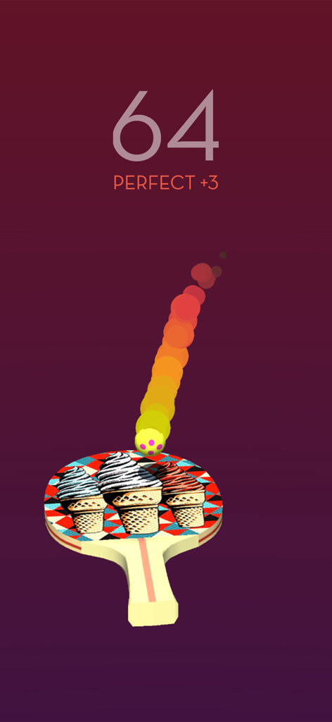 Tapong - Ping Pong Game - A ping pong paddle hitting a ball in the Tapong mobile game with a high score of 64 displayed.