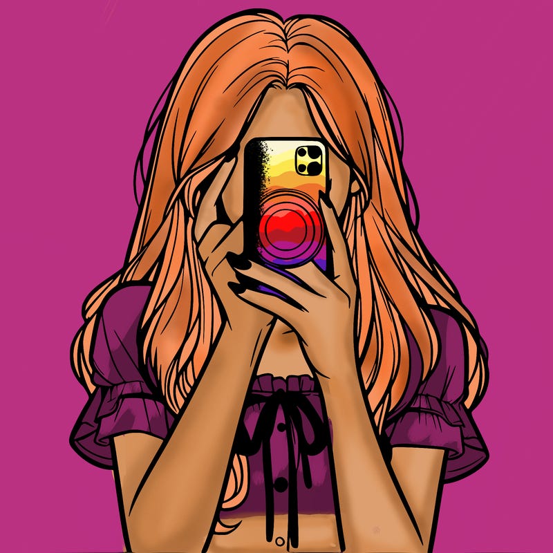 a realistic girl holding her phone taking pictures