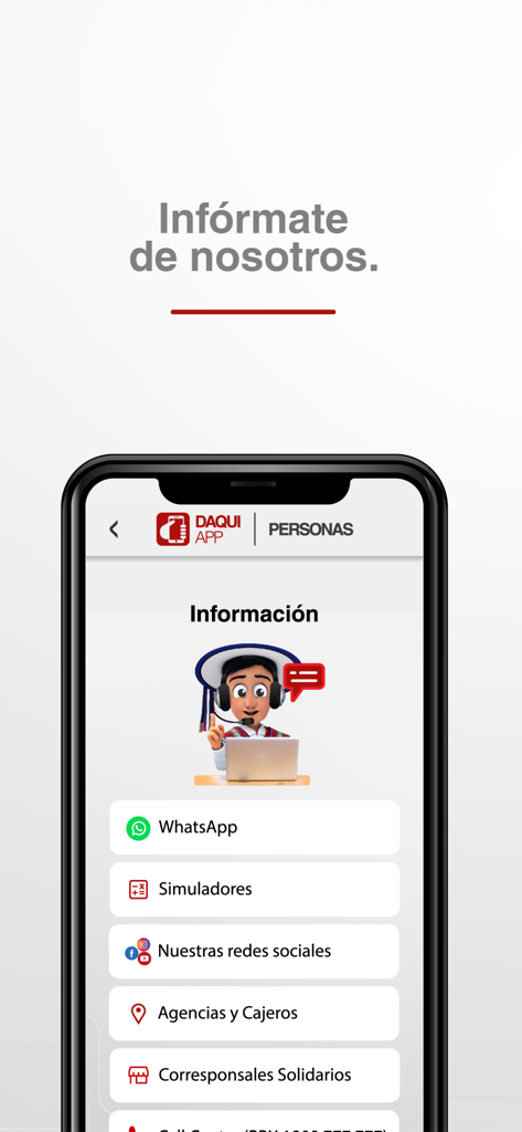 DaquiApp - DaquiApp screen showing contact information and service locations.