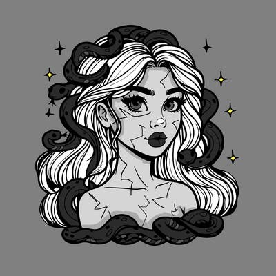 realistic girl with snakes as hair