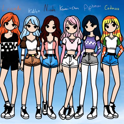 a group of girls wearing crop tops and shorts