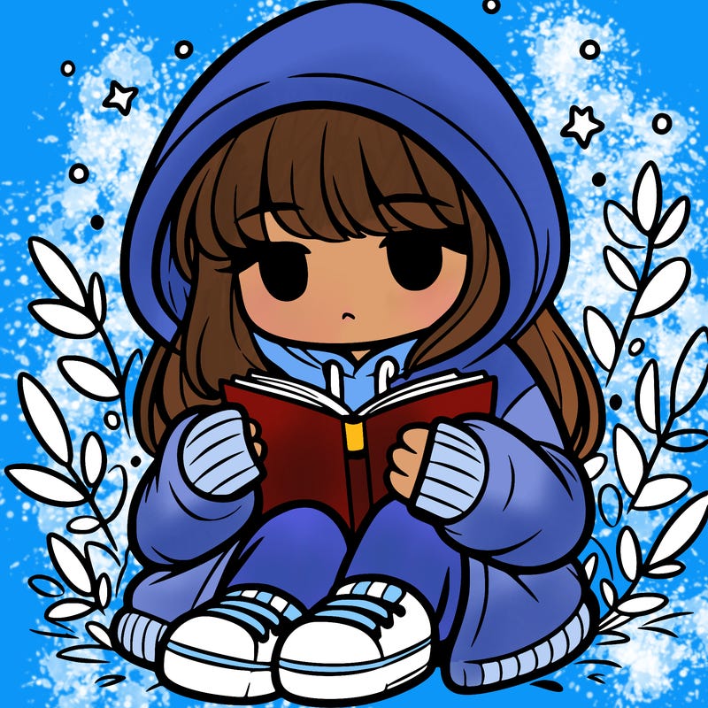 girl in oversized hoodie reading a book
