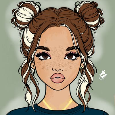 realistic girl with two buns in hair and lips