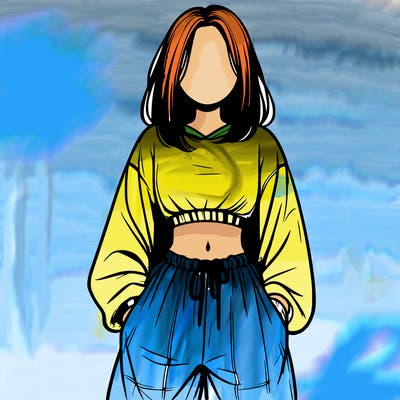 realistic girl faceless with baggy pants and a crop top