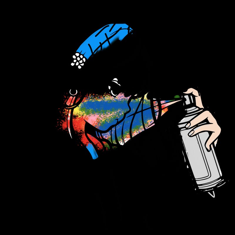 a realistic girl spray painting