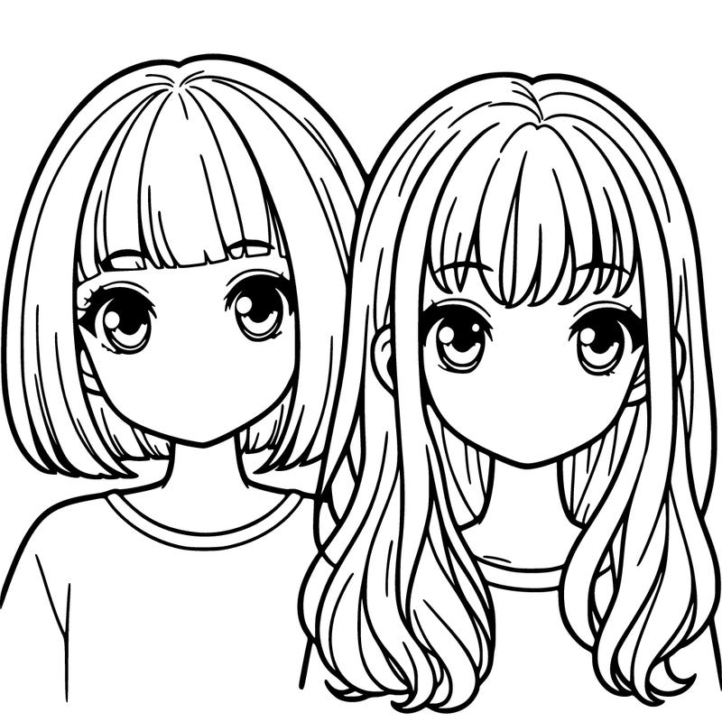 two girls one with a bob and bangs and the other with long hair