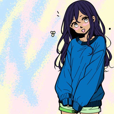manga teen girl  in a sweater and baggy pants