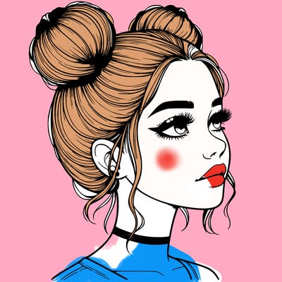 realistic girl with buns on the top of her head