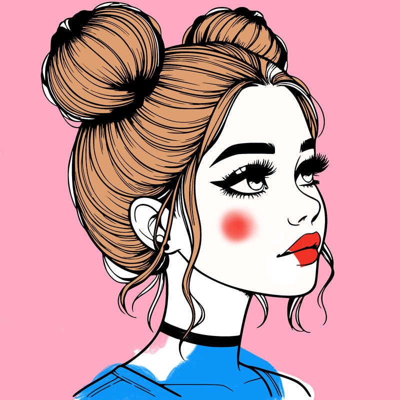realistic girl with buns on the top of her head