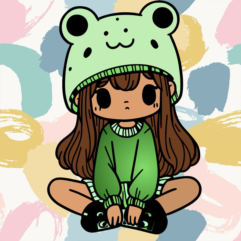 a girl wearing a frog hat and some frog socks