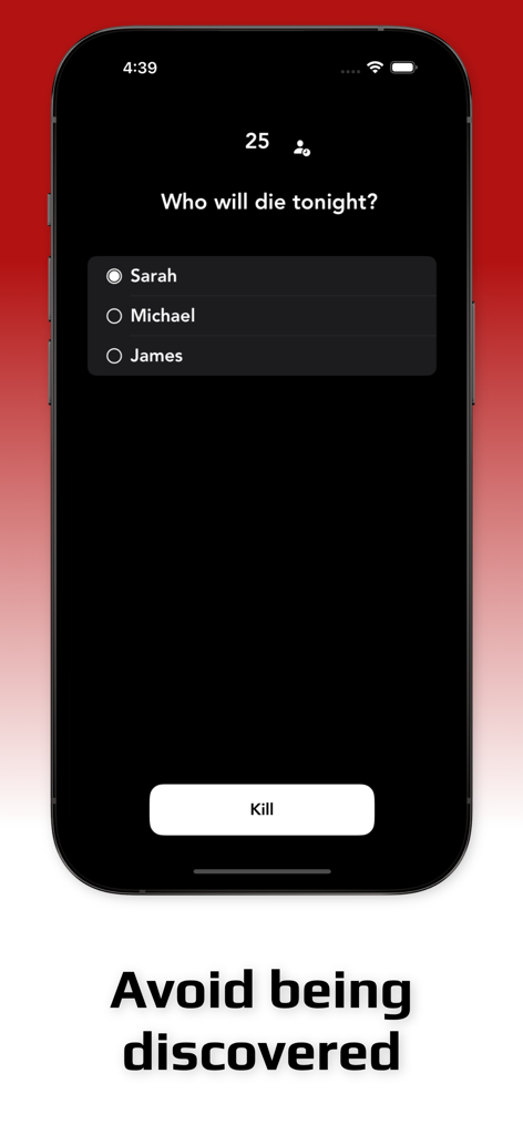 The Wolf: Party Game - Gameplay screenshot of The Wolf Party Game showing a voting screen where a player chooses who will die tonight