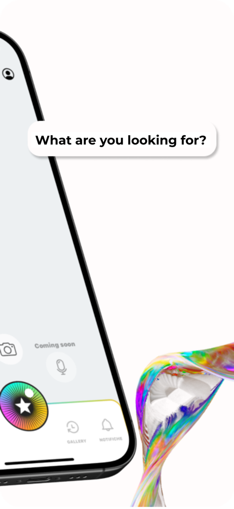 LOOKALIKE app interface displaying the visual search prompt What are you looking for