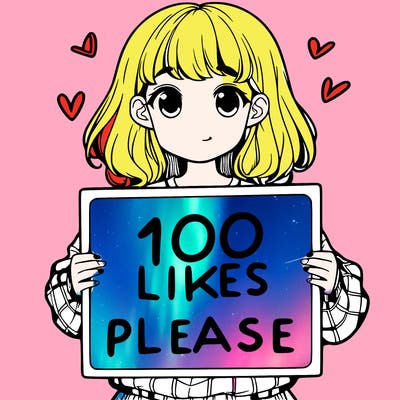 a girl holding a sign saying 100 likes please