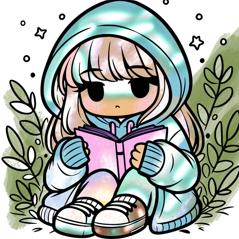 girl in oversized hoodie reading a book