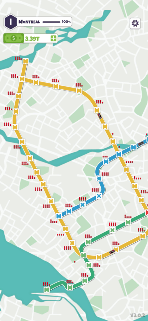 Subway Connect: Idle Metro Map - Karte des U-Bahn-Netzes von Montreal mit farbenfrohen Linien und Bahnhöfen in Subway Connect