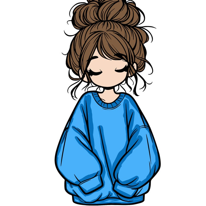 girl with baggy sweatshirt and messy bun