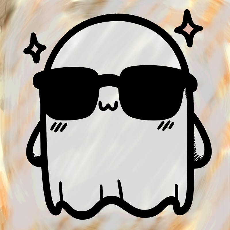 cute big shy ghost with glasses