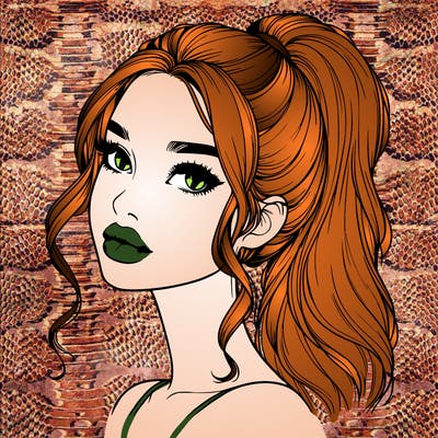 realistic girl with a ponytail on her hair and lips