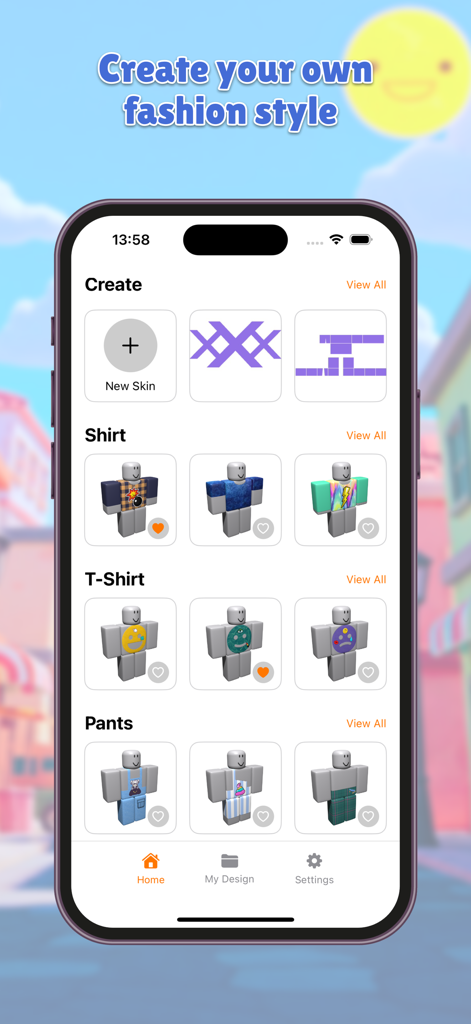 Avatar Clothes Maker Studio - Pantalla de inicio de la aplicación Avatar Clothes Maker Studio mostrando opciones de diseño de camisas y pantalones para avatares de bloques