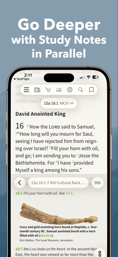 NKJV Bible app interface showing parallel study notes and cultural background resources on a mobile screen