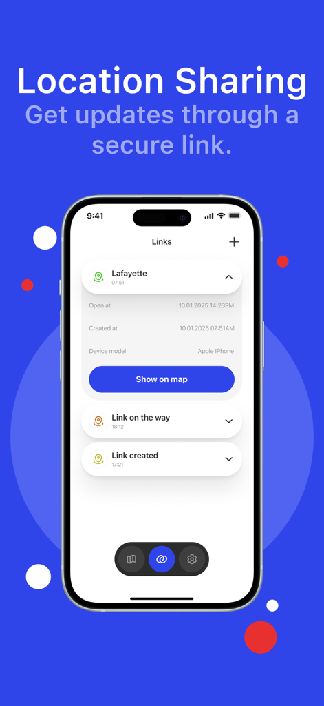 Location Tracker Cell Find GPS - Mobile app interface displaying secure location sharing links for family safety